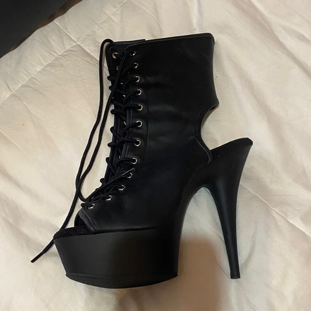 Pleaser Black Lace-Up Platform Heels - Picture 1 of 4
